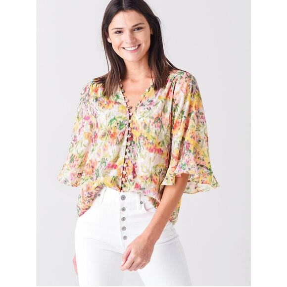 MISA Fairy Chiffon Blouse Para Top Bahara Floral Print Women Size Small Sheer - Picture 1 of 9
